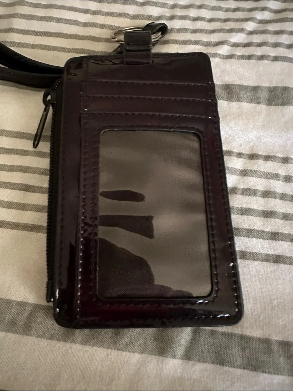 PINK Victoria's Secret Black Glossy Card Holder Lanyard